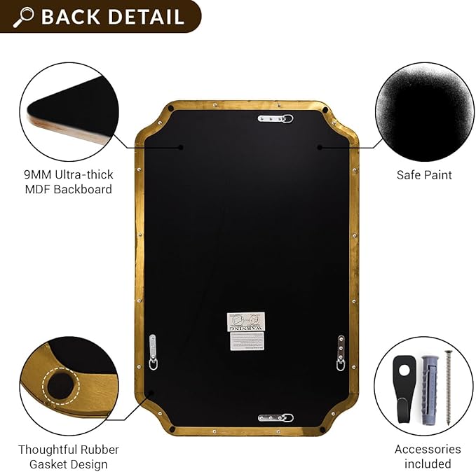 ANDY STAR Brushed Gold Mirror, Rounded Rectangle Bathroom Mirror