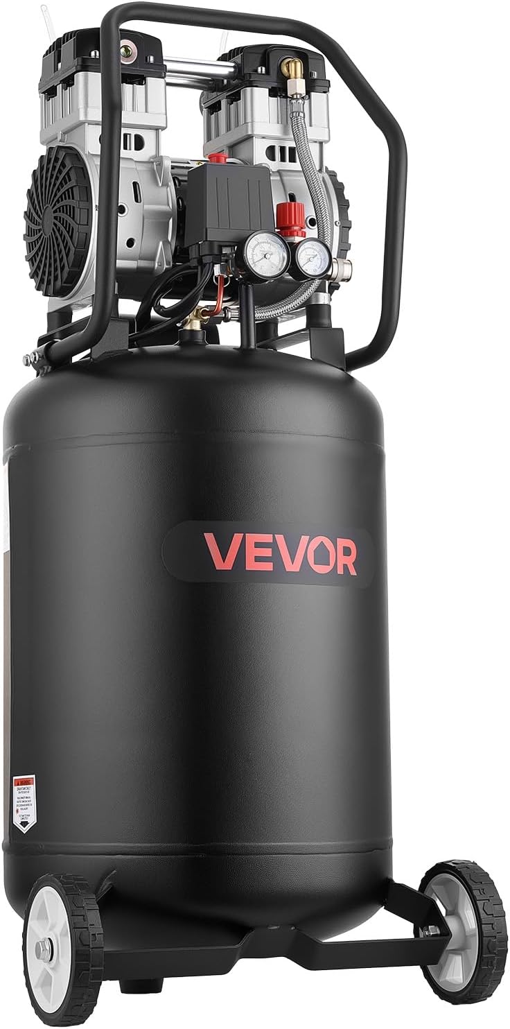 VEVOR 20-Gallon Air Compressor, 2HP 4.5 SCFM at 90PSI, Max 125PSI Pressure Oil-Free Air Compressor Tank, Portable on Wheels for Auto Repair, Tire Inflation, Spray Painting, Woodwork Nailing, 120V