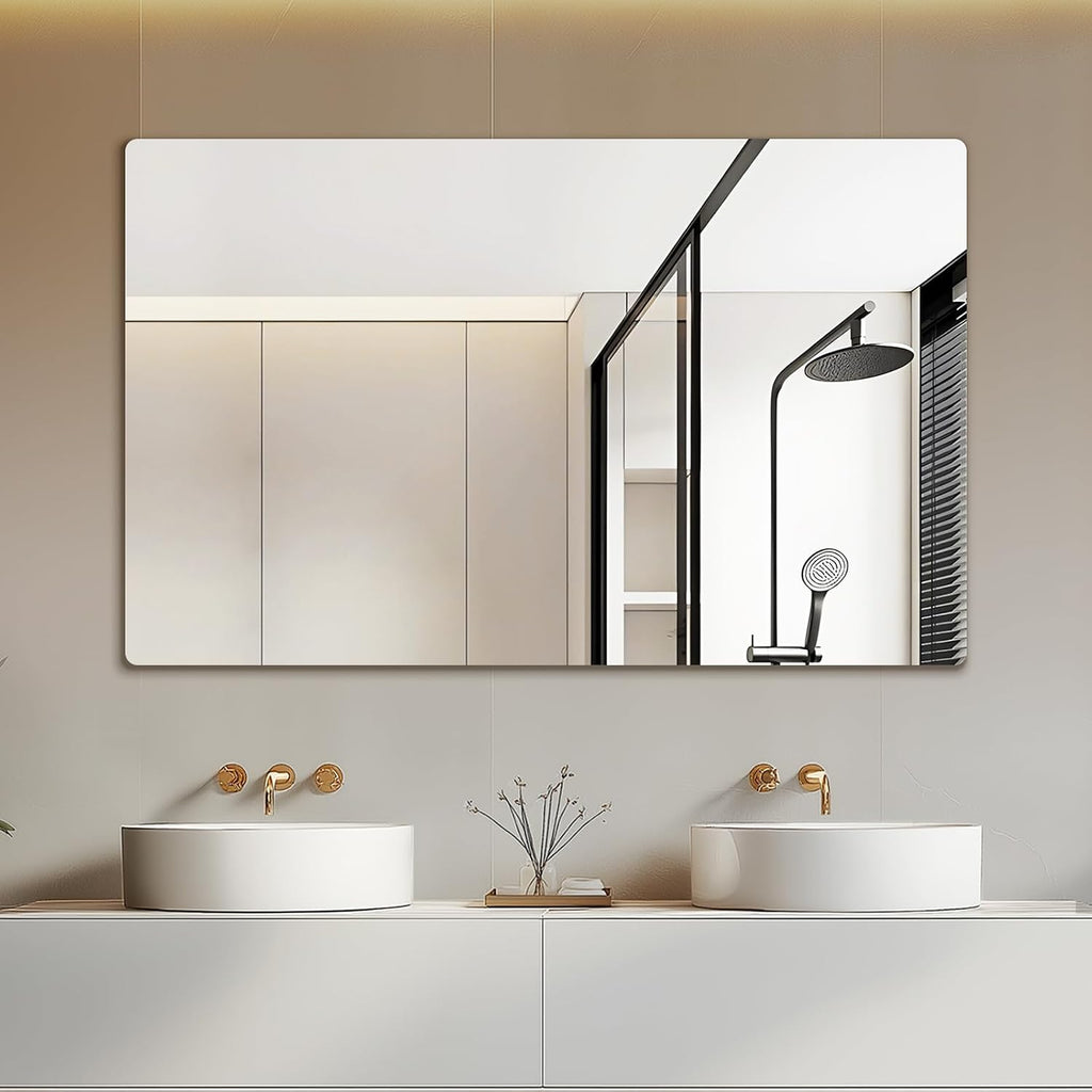 Mirrorons 48 x 30 Frameless Bathroom Mirror, Rounded Corner Bathroom Vanity
