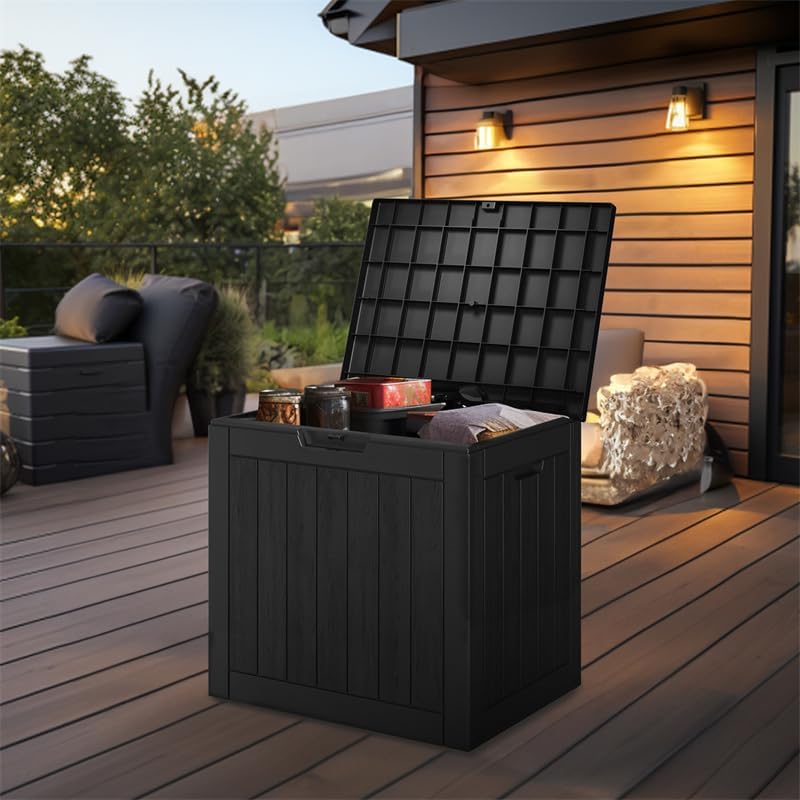 PatioZen 30 Gallon Resin Deck Box, Lockable Outdoor Storage Box for Patio Cushions Storage Furniture, Garden Tools,Pool Supplies, Weatherproof and UV Resistant (Black)