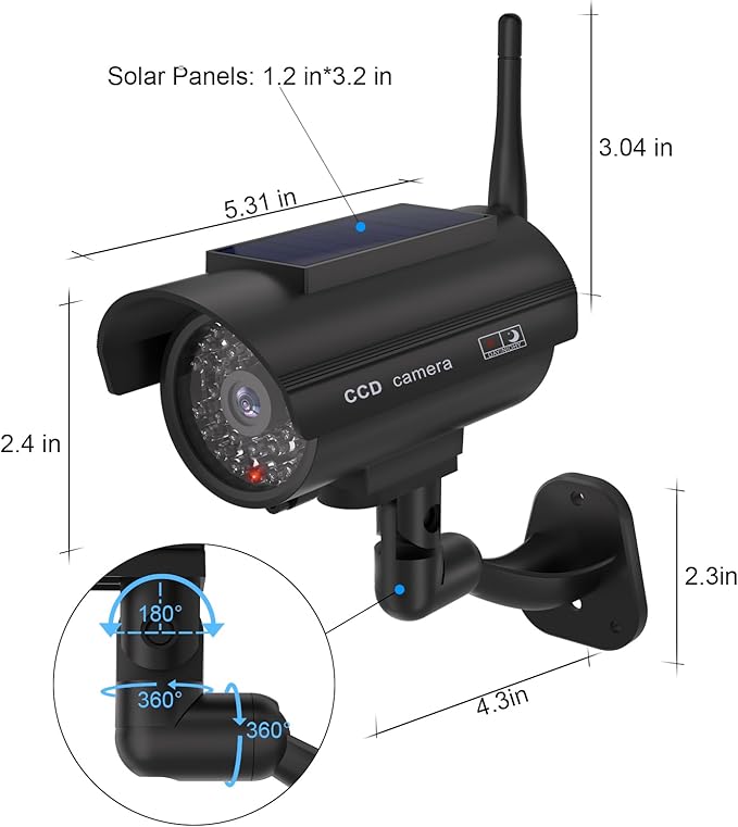 WALI Dummy Fake Camera, Solar Powered Fake Security Camera (4 Pack)