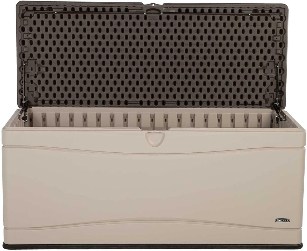 lifetime 130 gallon plastic deck / outdoor storage, close-up detail