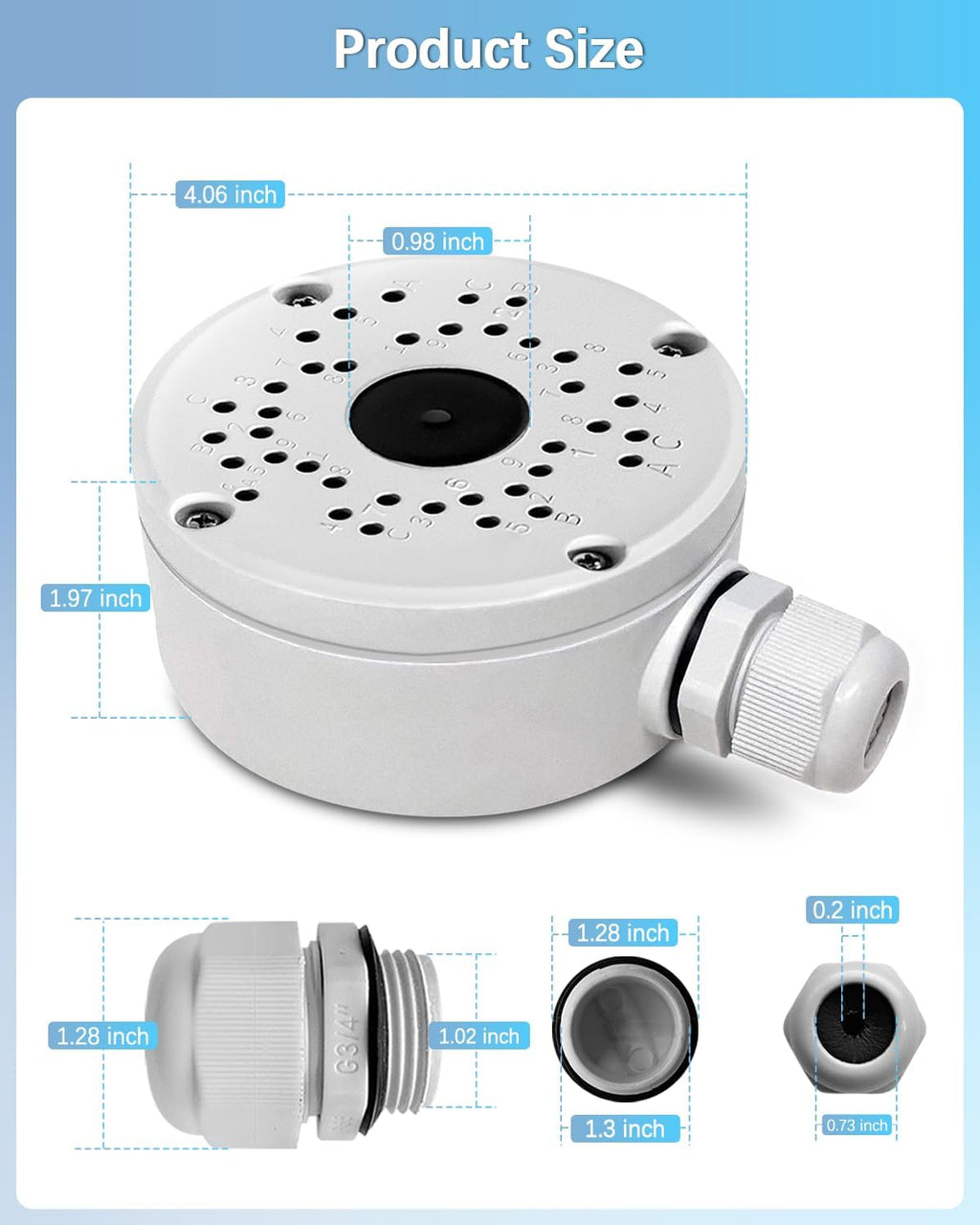 metal universal bullet security camera junction box, side view