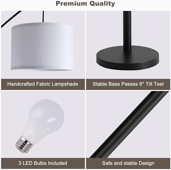 Fansdrick Floor lamp with Remote, 3 Light Arc Floor Lamps