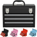 3 Drawers small Tool Box, Portable 3 Drawer Steel Tool Box with Locking System toolbox organization with Liner for Tools Storage (Black)