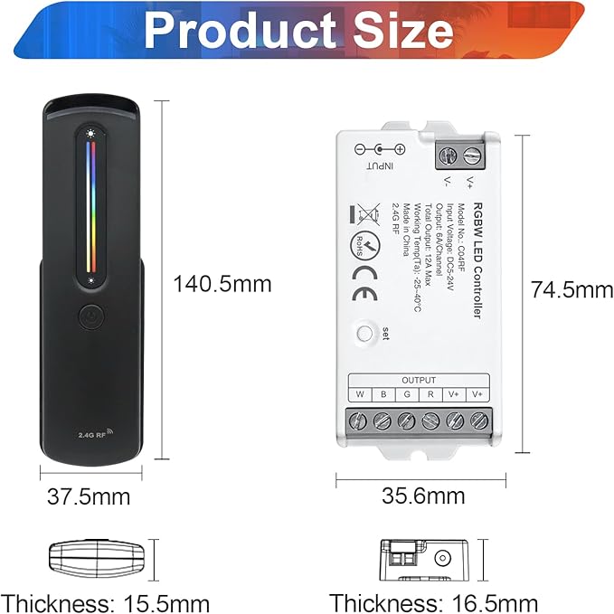2.4GHz RF RGBW LED Strip Controller Remote Kit, Wireless Remote & Tuya