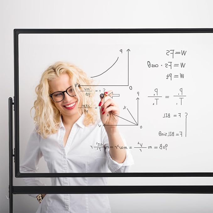 Mobile Clear Glass Whiteboard on Wheels