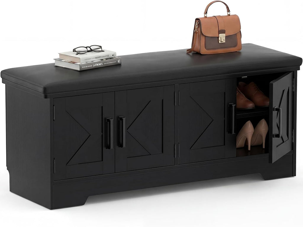 Armocity 43.3" Farmhouse Shoe Storage Bench with Cushion for Entryway