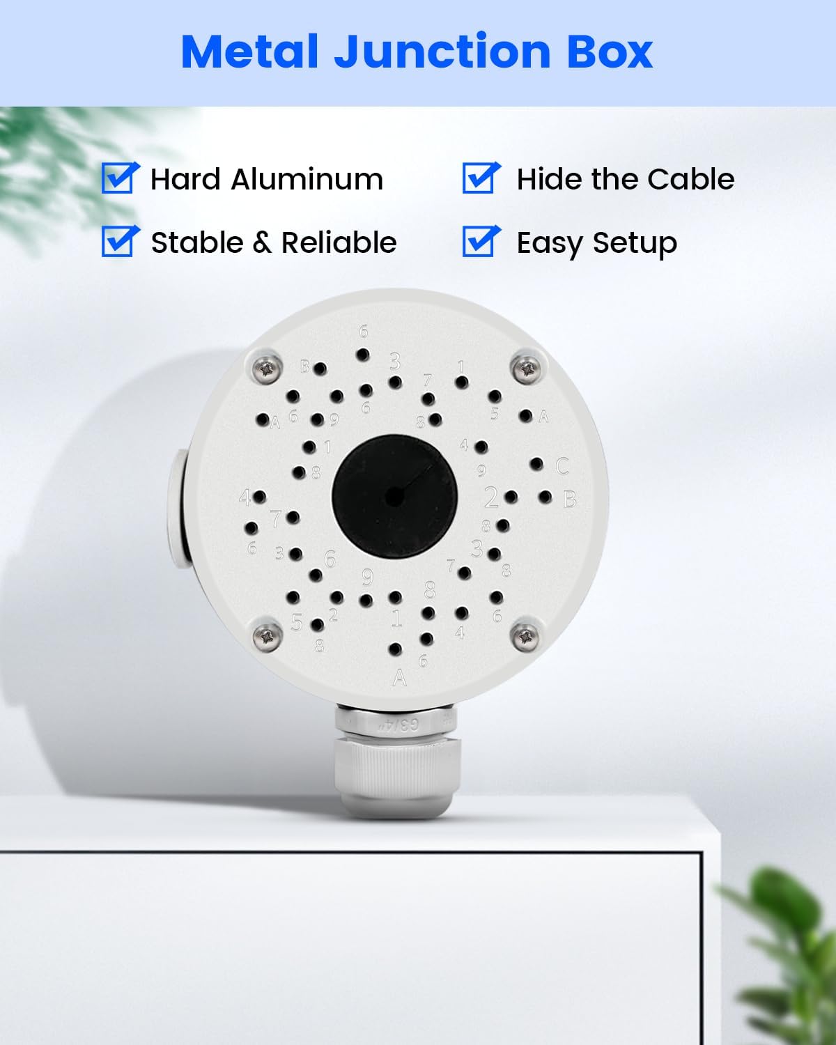 universal security camera junction box, ip66 metal cable, close-up detail