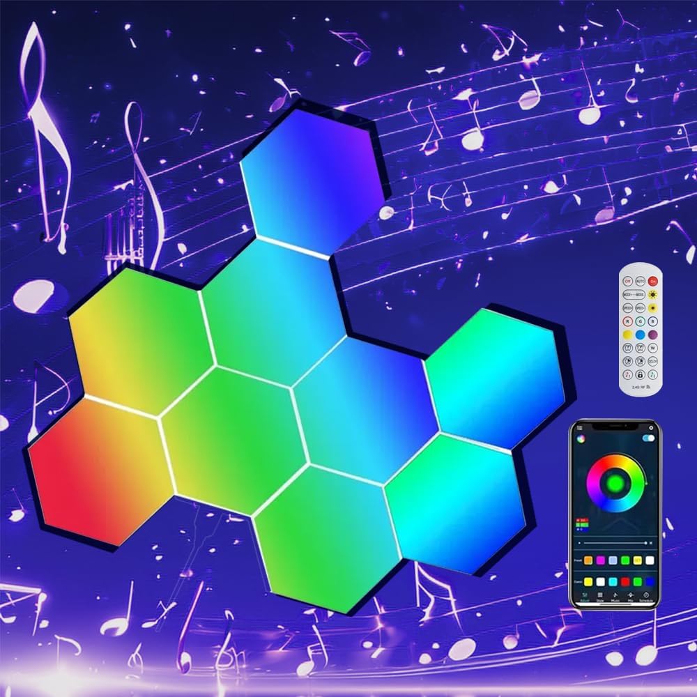 ODISTAR Hexagon Wall Light Panels- Smart APP RGB Hexagonal LED Modular Lights (8 Pack)