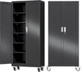 Ckzbx Metal Garage Storage Cabinet with Locking Doors and Adjustable Shelves,75" H Rolling Tool Storage with Wheels for Garage,Office (Black)