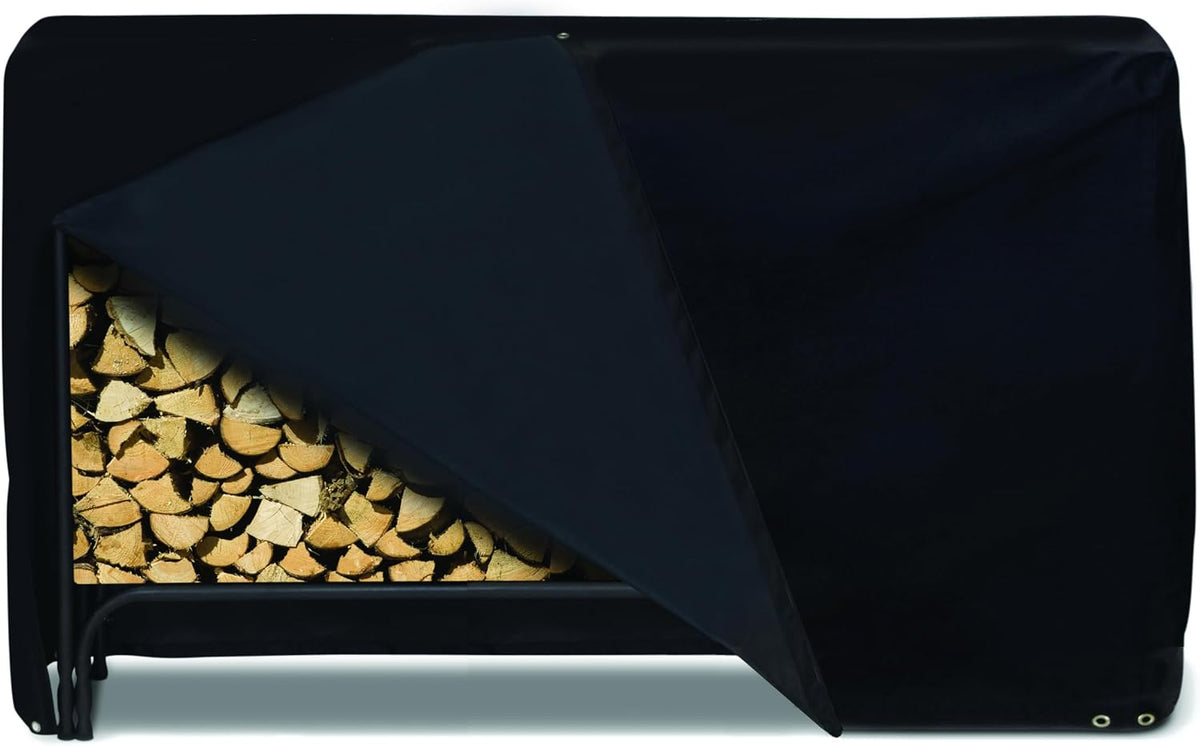 96" Weather-Resistant Outdoor Log Rack Cover, Heavy-Duty Firewood Storage Rack Cover with Level 4 UV Protection, Black