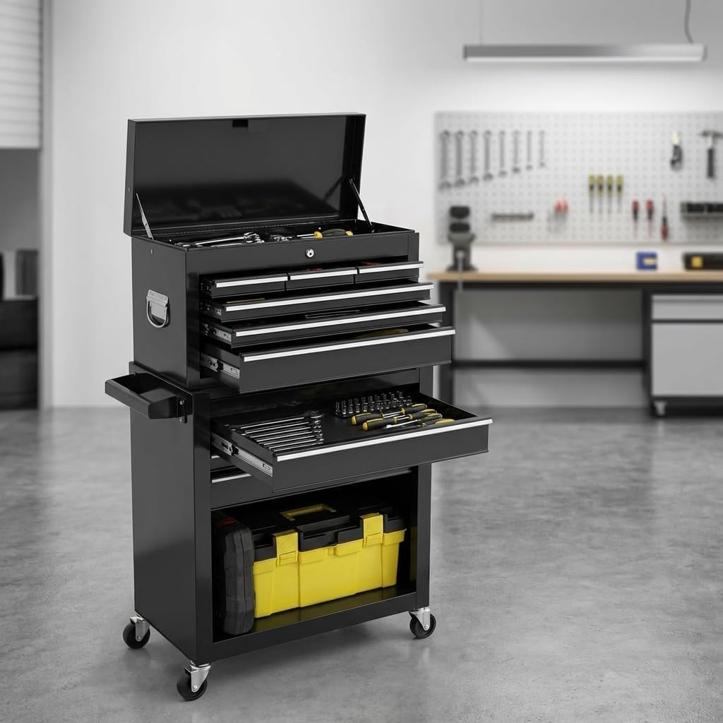 dawmilon 8 drawer rolling tool chest, 2-in-1 detachable shown in use
