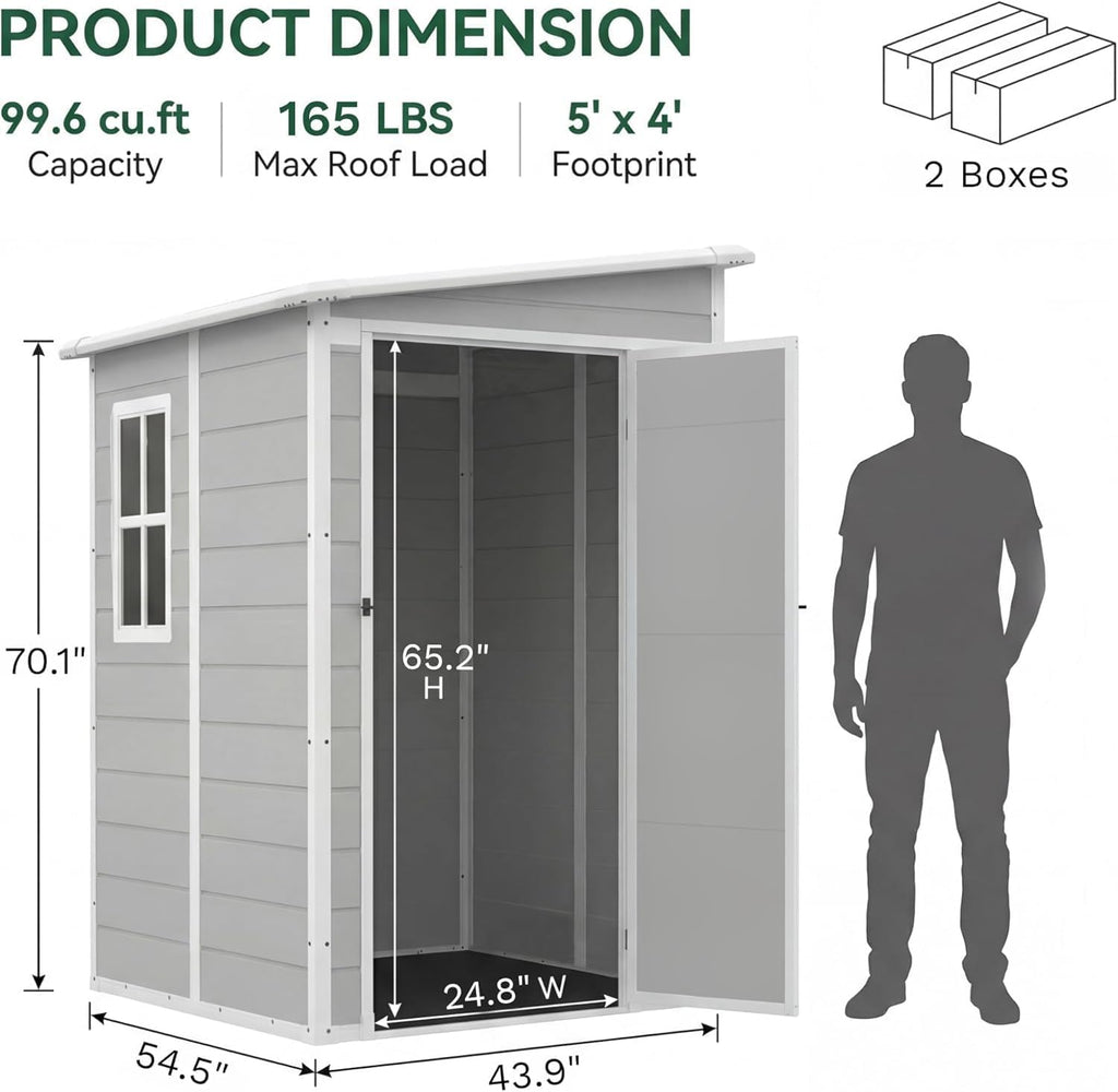 devoko 5 x 4 ft plastic outdoor storage shown in use
