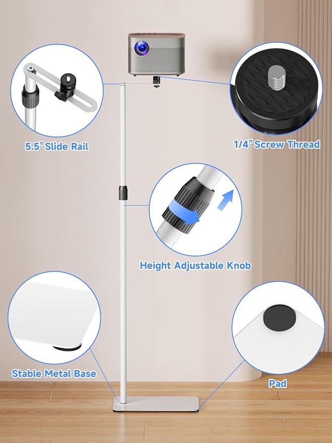 suptek 63.9” Extendable Projector Stand Against Wall Hidden Stand, 360°Swivel