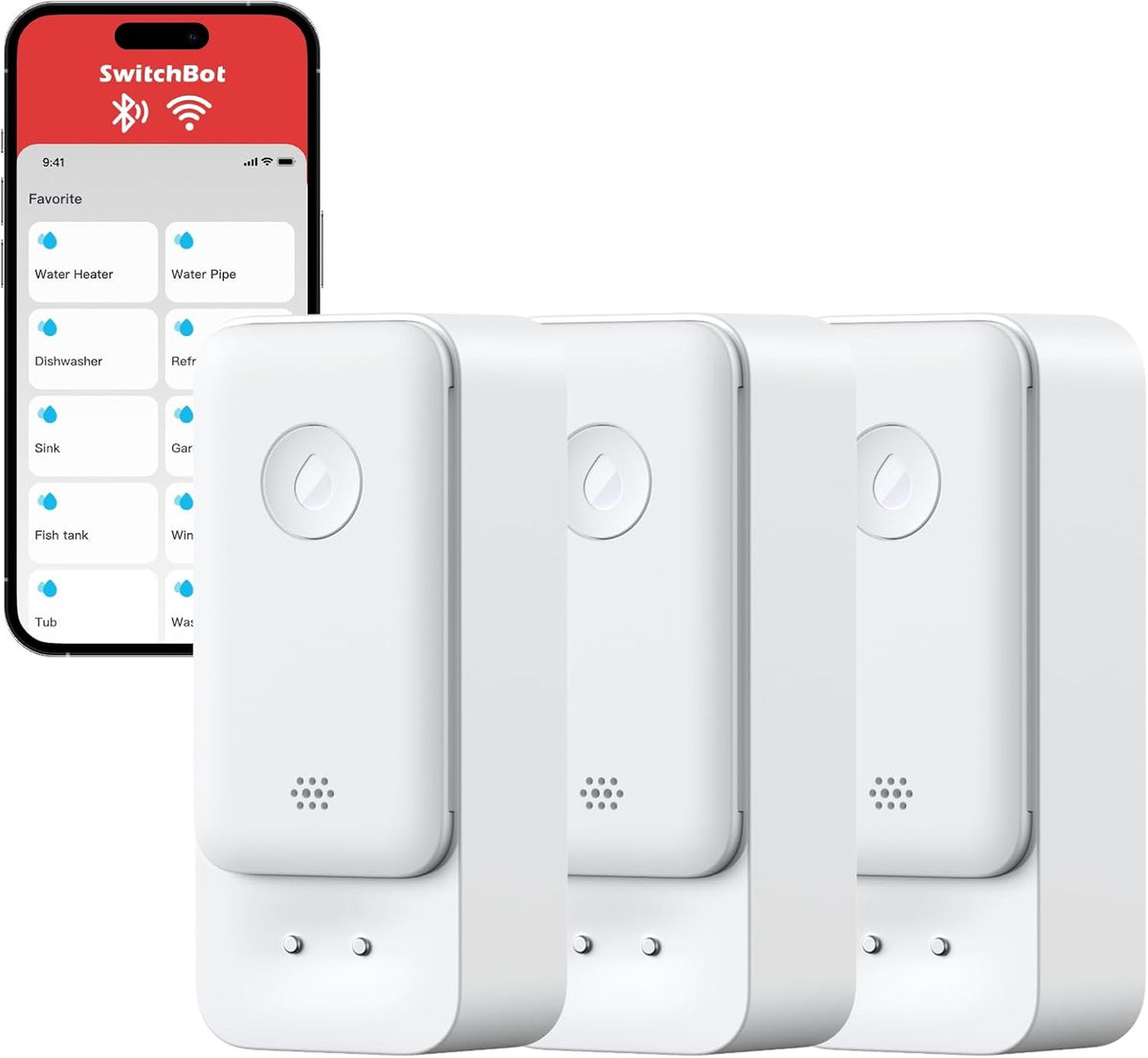 SwitchBot WiFi Water Sensor, Smart Water Leak Detector, 100dB Adjustable Alerts (3 Pack)