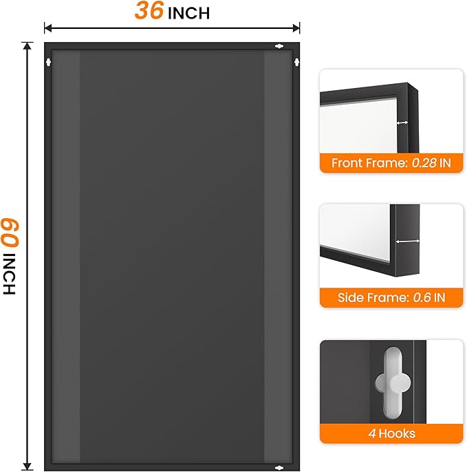 Bathroom Vanity Mirror for Wall, HD Shatterproof Glass, Hangs Horizontally or