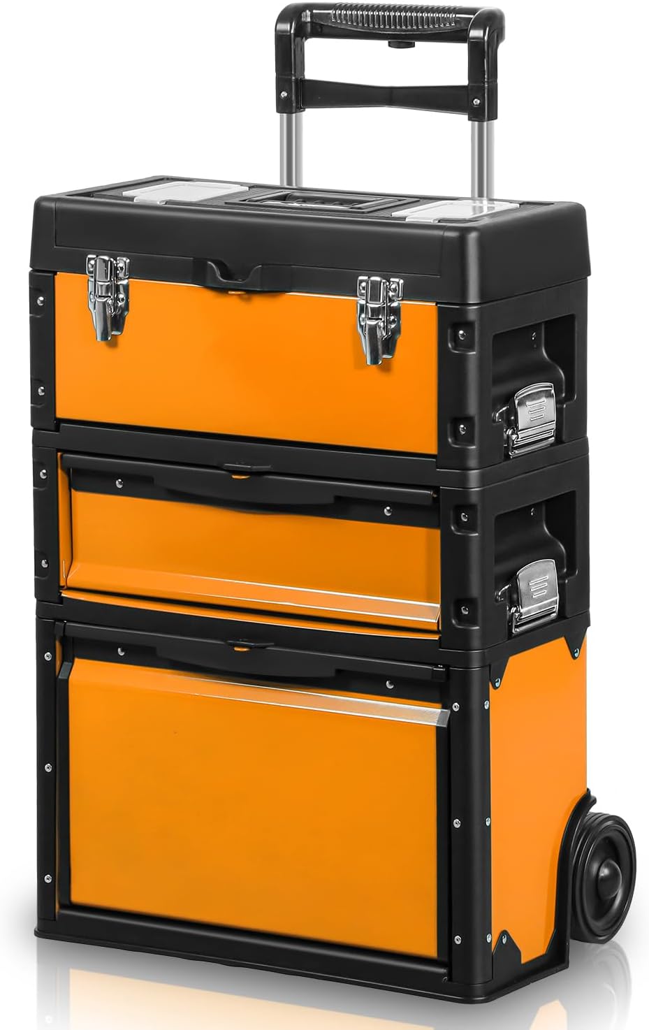 Auto Dynasty 3-Tier Rolling Trolley Tool Box Stackable w/Wheels, Orange