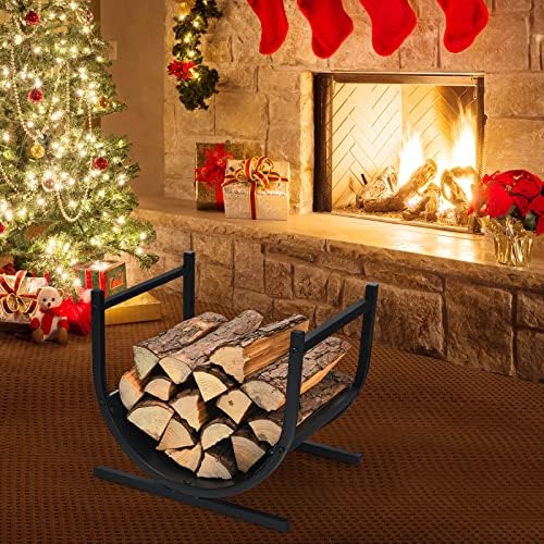 Tangkula U-Shaped Firewood Rack, Patio Lumber Stacker Stand with Handles