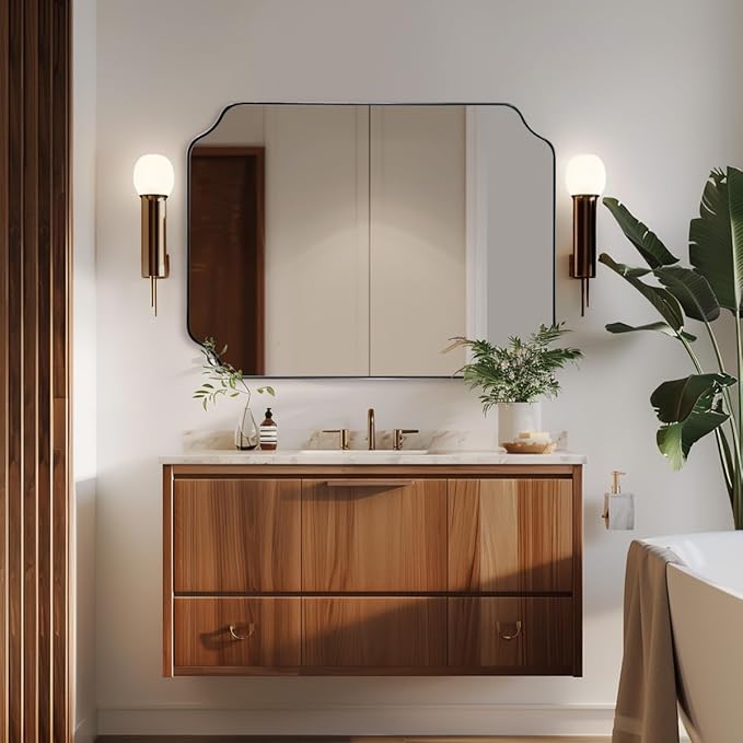 ANDY STAR Rectangle Mirror 30x40 Inch, Brushed Bronze Scalloped Mirror