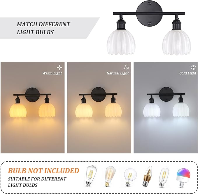 Shenmoyl Bathroom Light Fixtures, 2-Light Black Vanity Wall Light Over Mirror