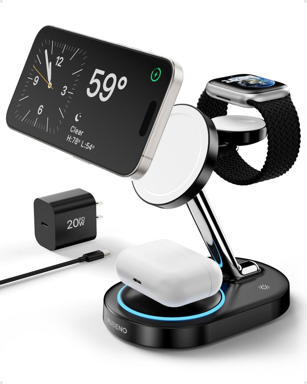 Nubeno Fast Charging Station for Magsafe Apple Devices, Wireless Charger