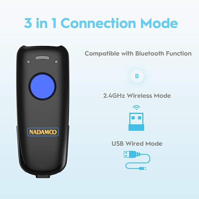 NADAMOO 1D Wireless Barcode Scanner Compatible