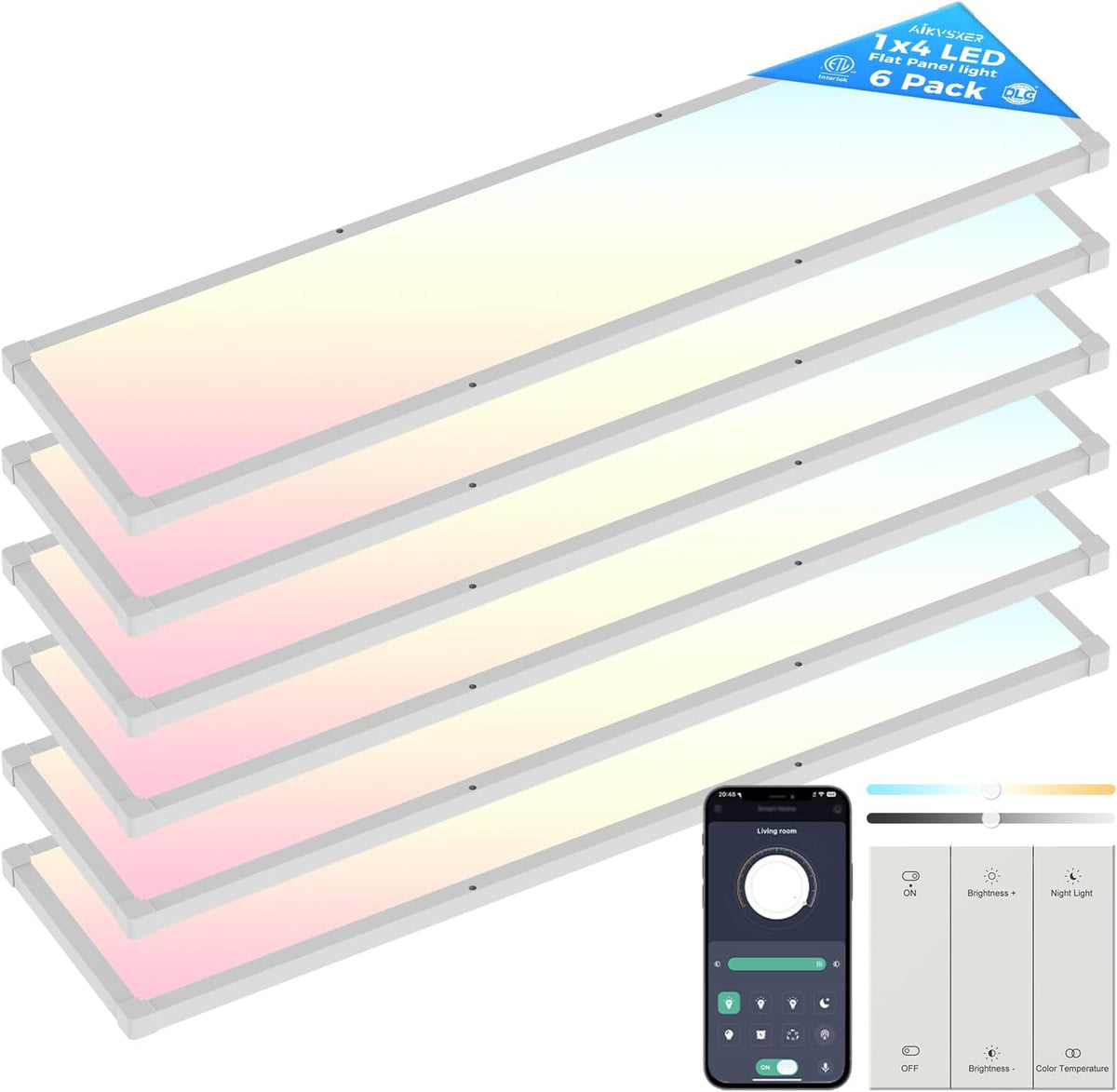 AIKVSXER 6 Pack 1x4 FT LED Flat Panel Light Surface Mount,