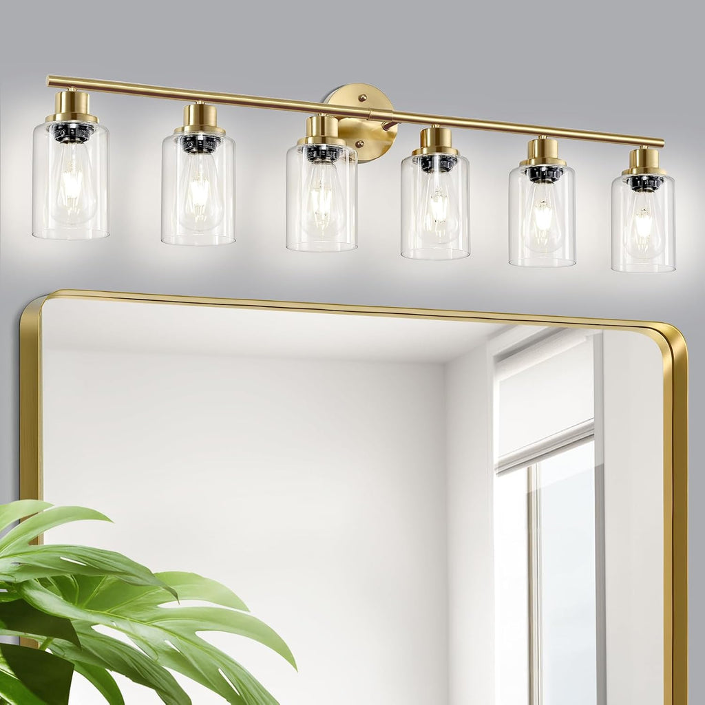 Guliaofo 6-Light E26 Gold Bathroom Vanity Lights, Modern Bathroom Light Fixtures