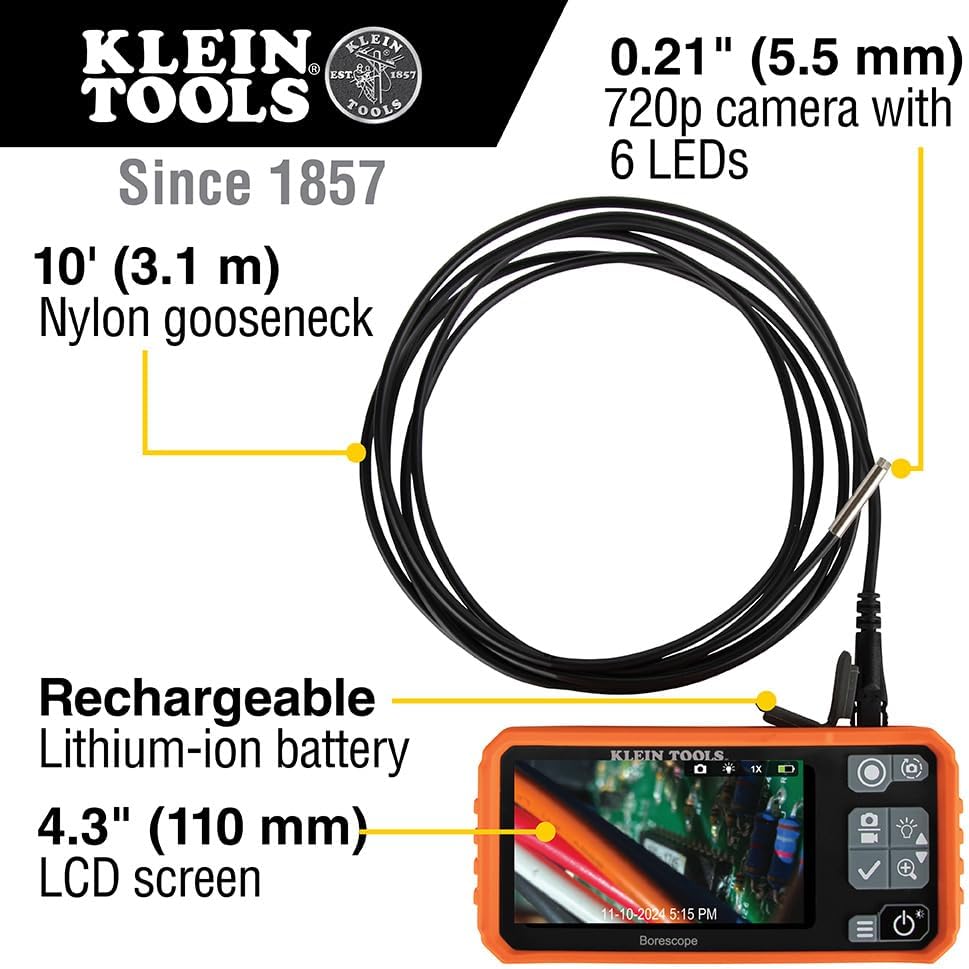 klein tools 69462 inspection camera cable for borescope shown in use