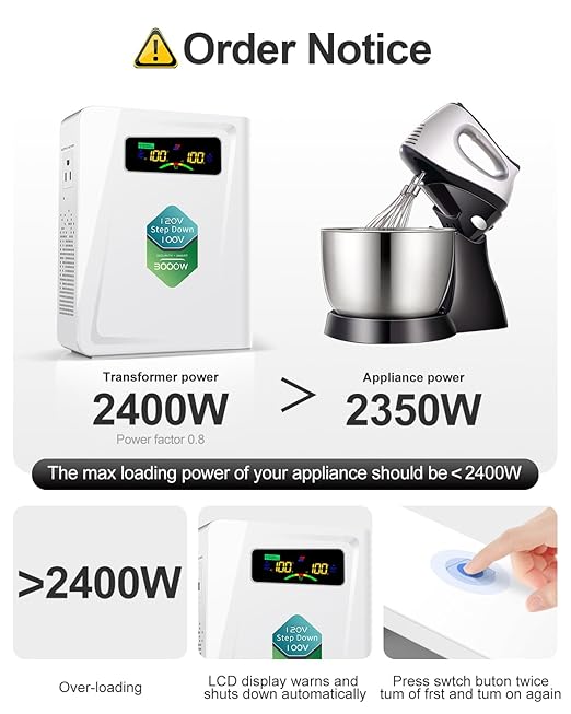 ZHENGXI Step Down Transformer 120v to 100v Voltage Converter 3000W, No Noise