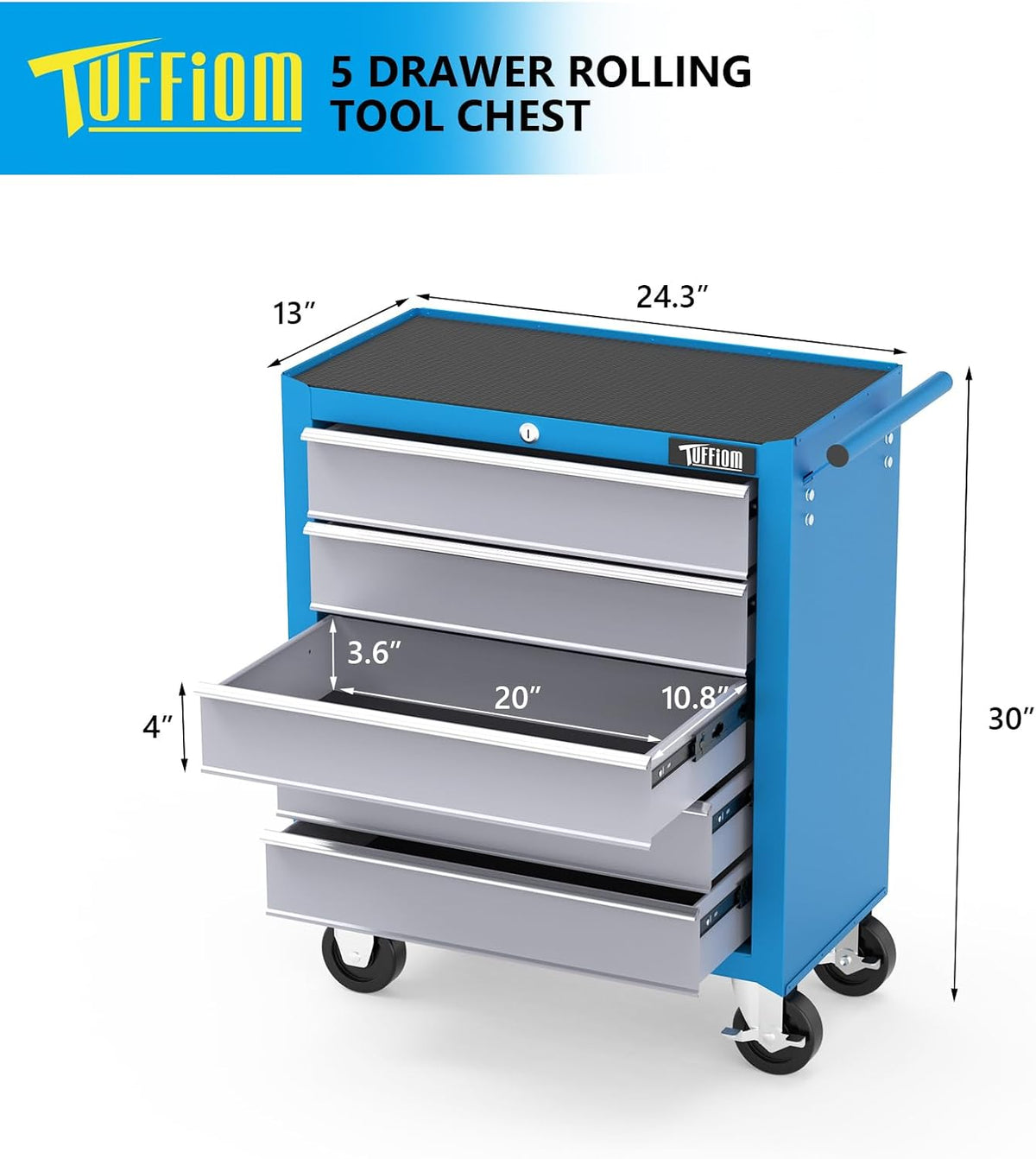 tuffiom 5-drawer rolling tool chest w/drawers & lock shown in use