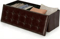43" Folding Storage Ottoman Bench, Faux Leather Storage Chest, Brown