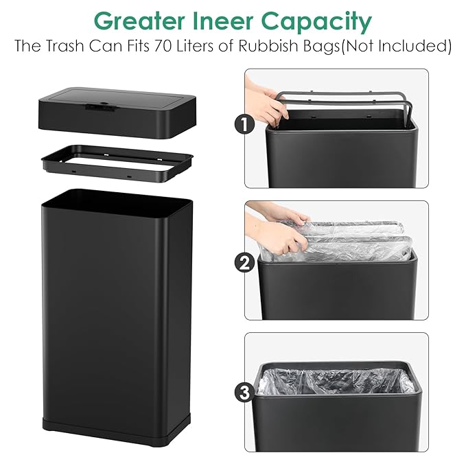 Arlopu Automatic Trash Can, Sensor Motion Stainless Steel Garbage Bin,