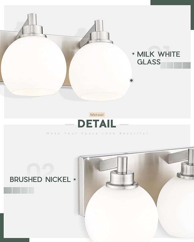 METWET Bathroom Light Fixtures, 4 Light Brushed Nickel Vanity Light, 26 Inch