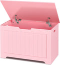 SUPER DEAL Storage Chest, 30 inches Chest Box Organizer with 2 Safety Hinges, Wooden Entryway Storage Bench, Pink
