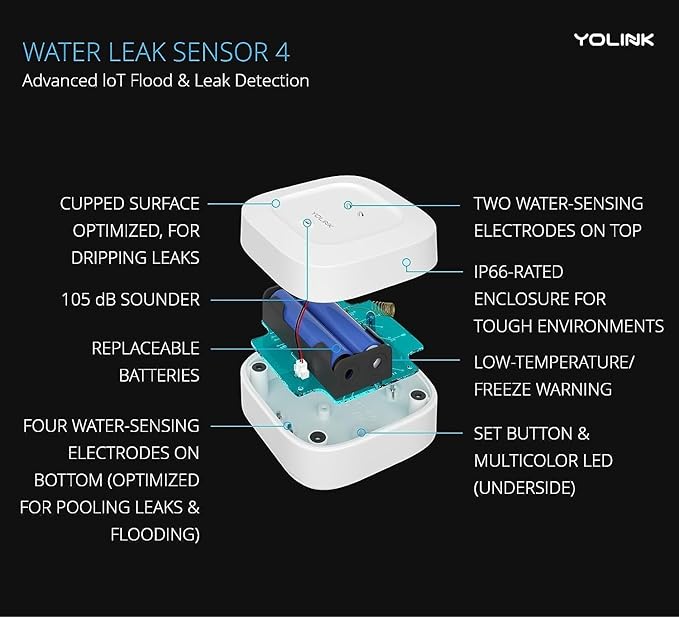 YoLink Smart Home Starter Kit: SpeakerHub & Water Leak Sensor 4 (3-Pack)
