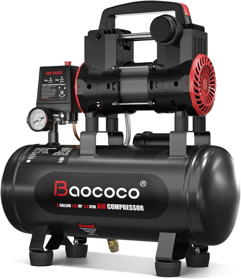 Portable Air Compressor with 3 Gallon Steel Tank 1.15 HP 2.2 CFM @ 90 PSI