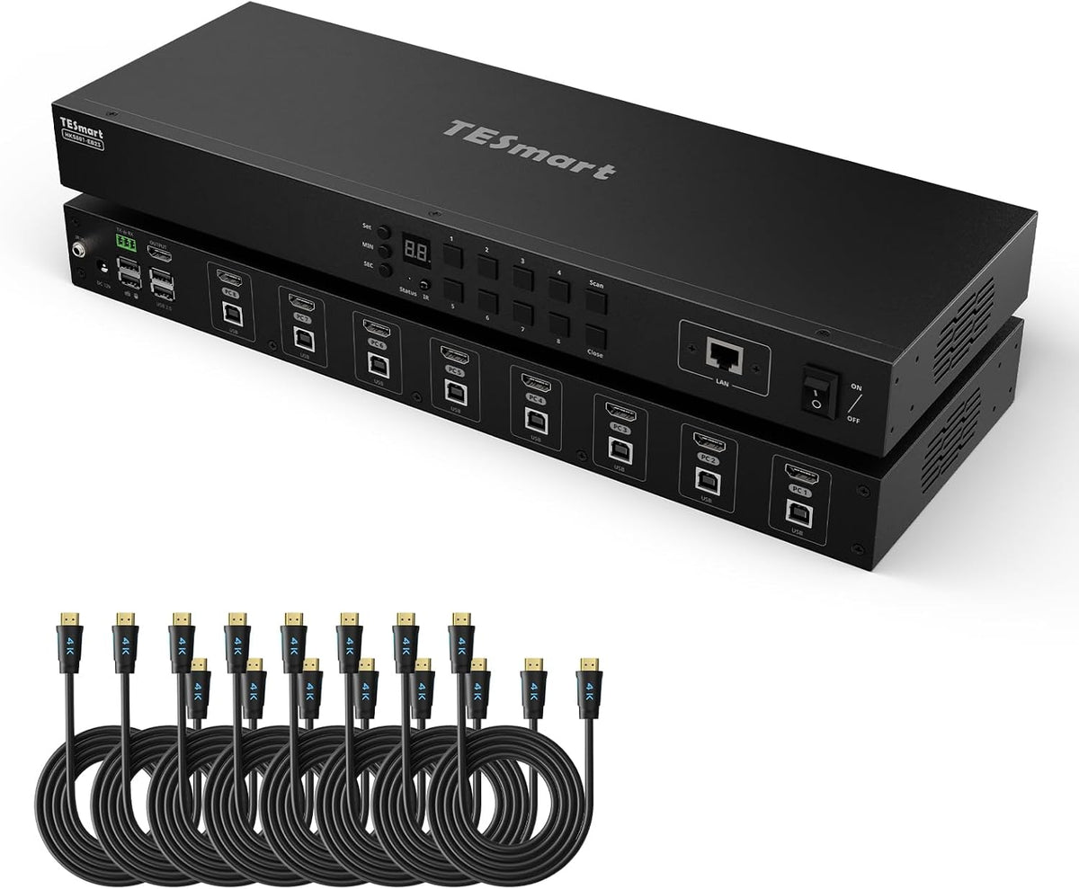 TESmart 8X1 HDMI KVM Switch 8 Port 4K@30Hz, USB2.0 Rackmount KVM (8 Pcs)