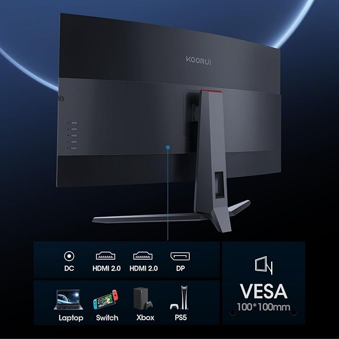 KOORUI 32 inch Curved Gaming Monitor, QHD 2K 170Hz 144Hz Monitor, 1ms 1500R