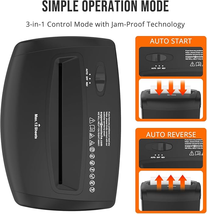 SUNTIKO 12-Sheet Cross-Cut Paper Shredder, P-4 Security Level