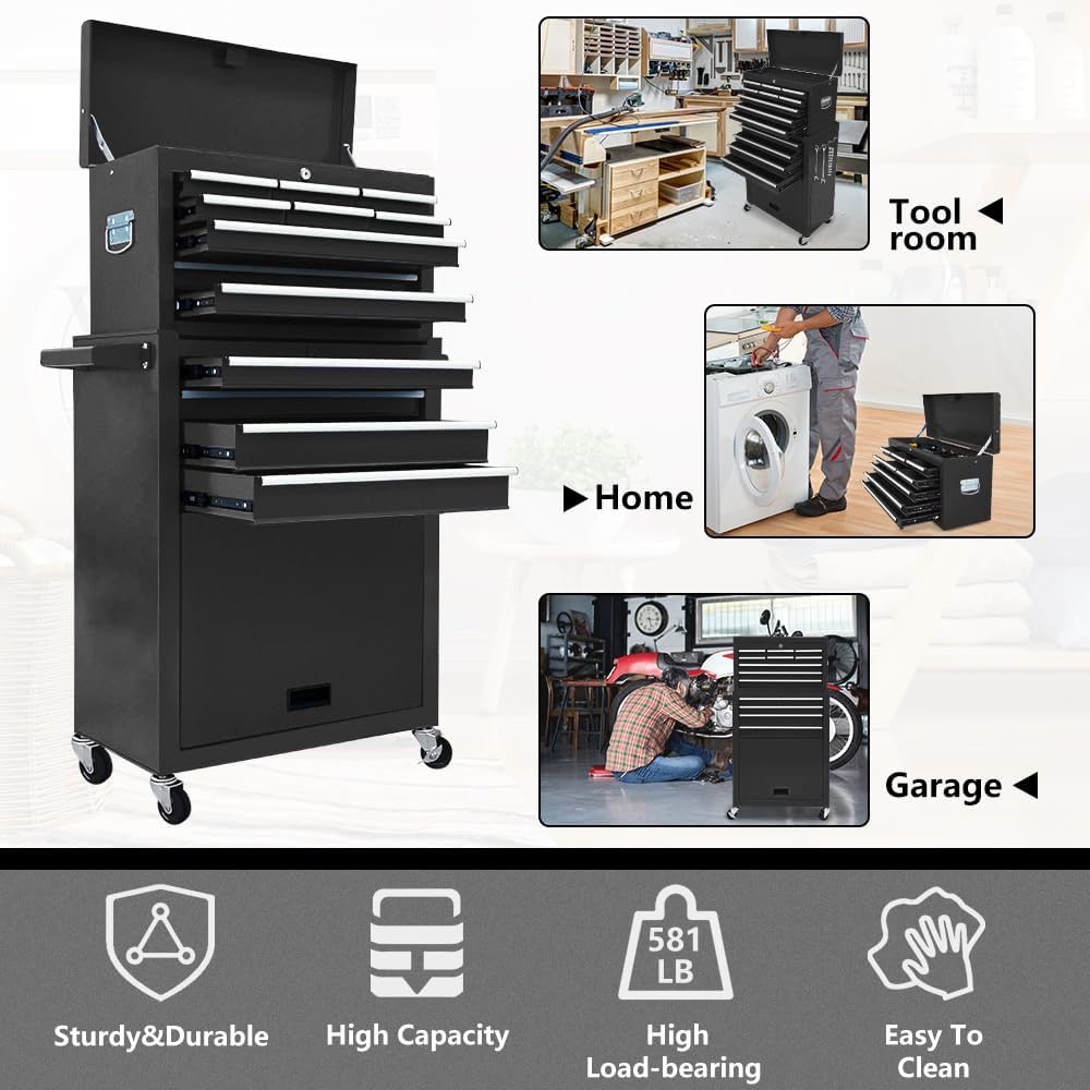 13-drawer tool chest with wheels,2 in 1 detachable on a desk or shelf