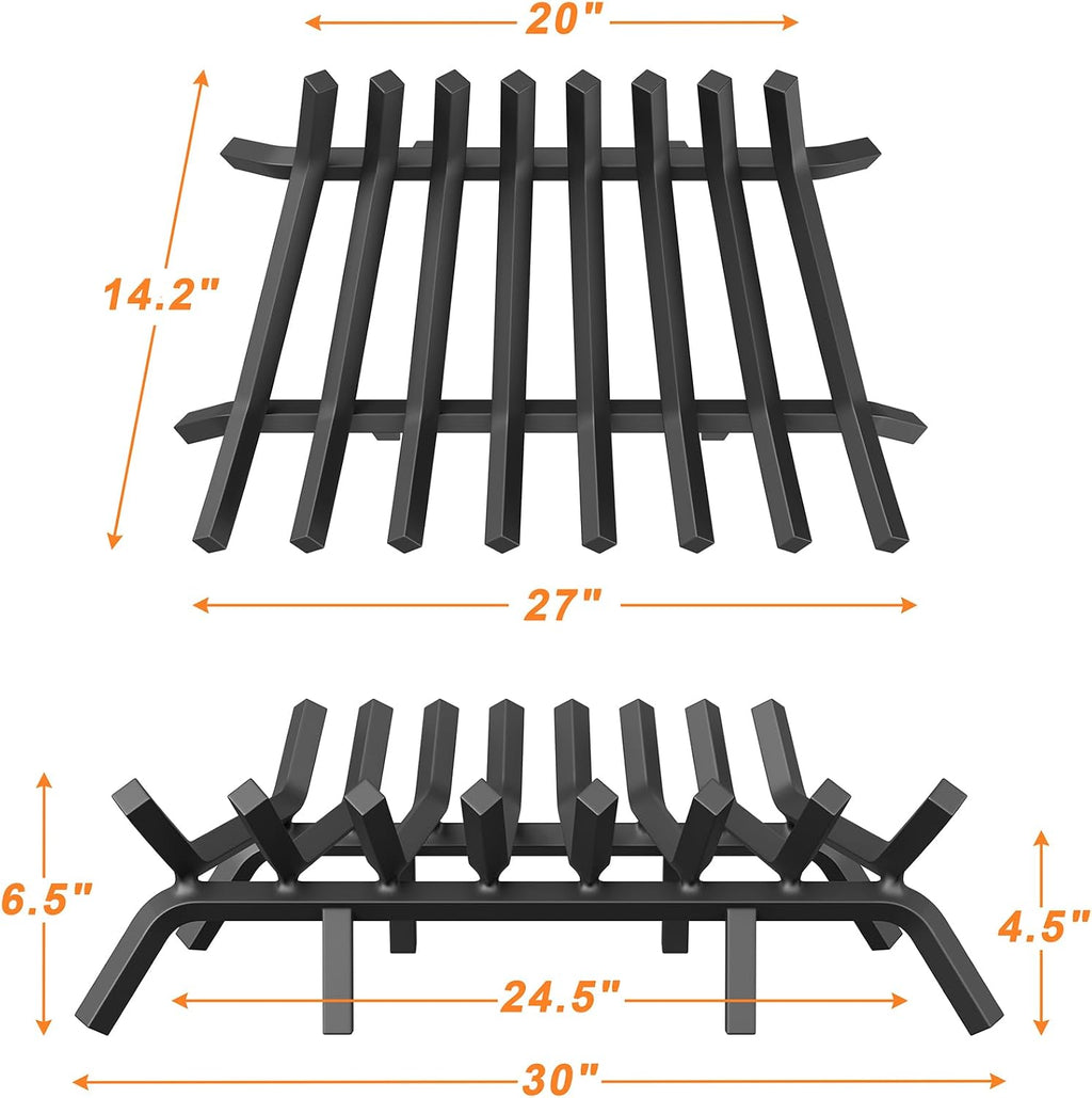 Jusgym Fireplace Grate 30 Inch with 8 Support Legs and Fire Tongs & Poker