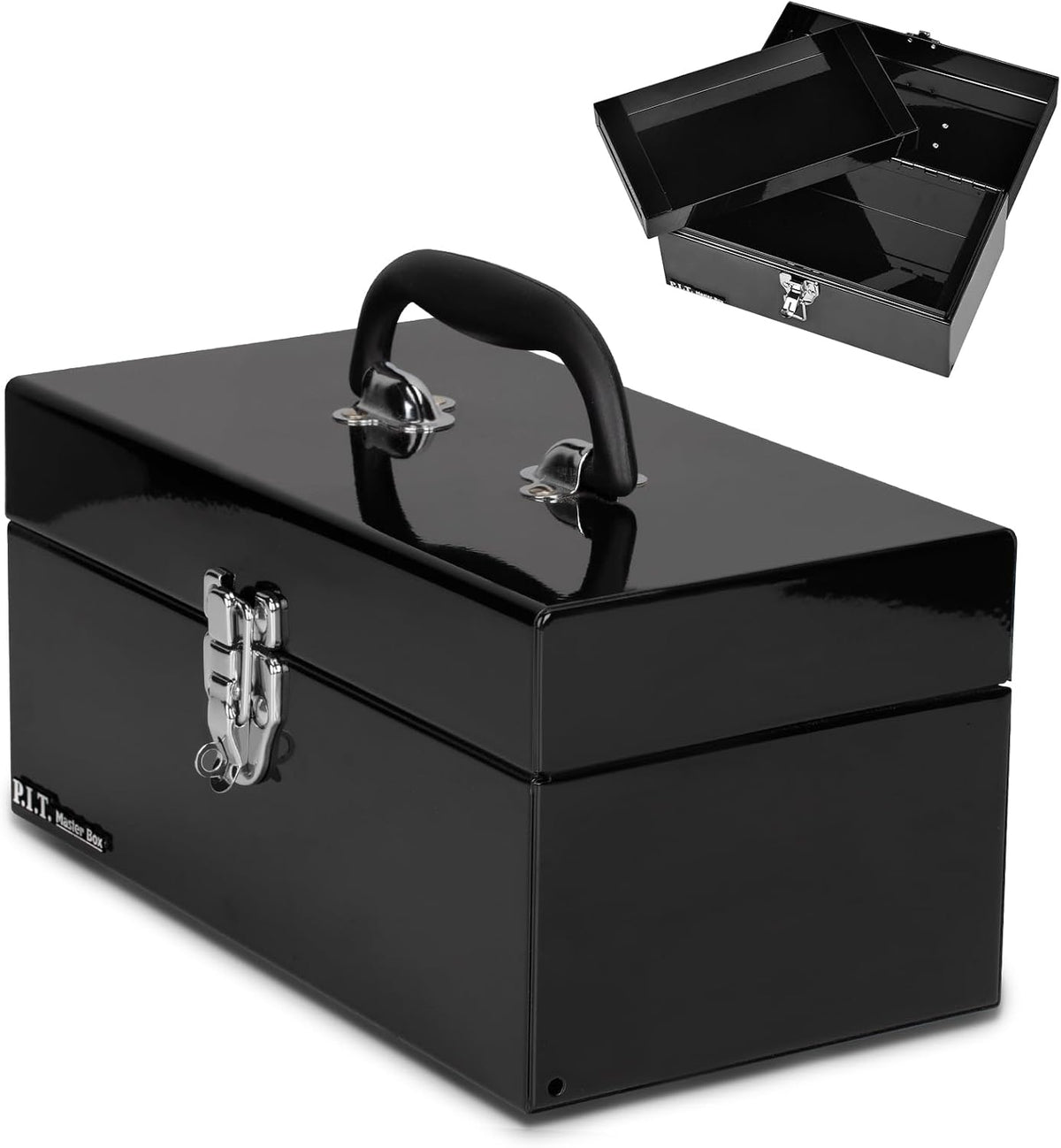 P.I.T. Metal Tool Box 12 Inch,Portable Small Toolbox with Latch,Black