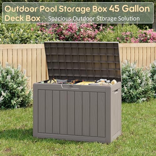 NUNU LAB 45 Gal Deck Box, Outdoor Storage Box Waterproof Lockable,Gray