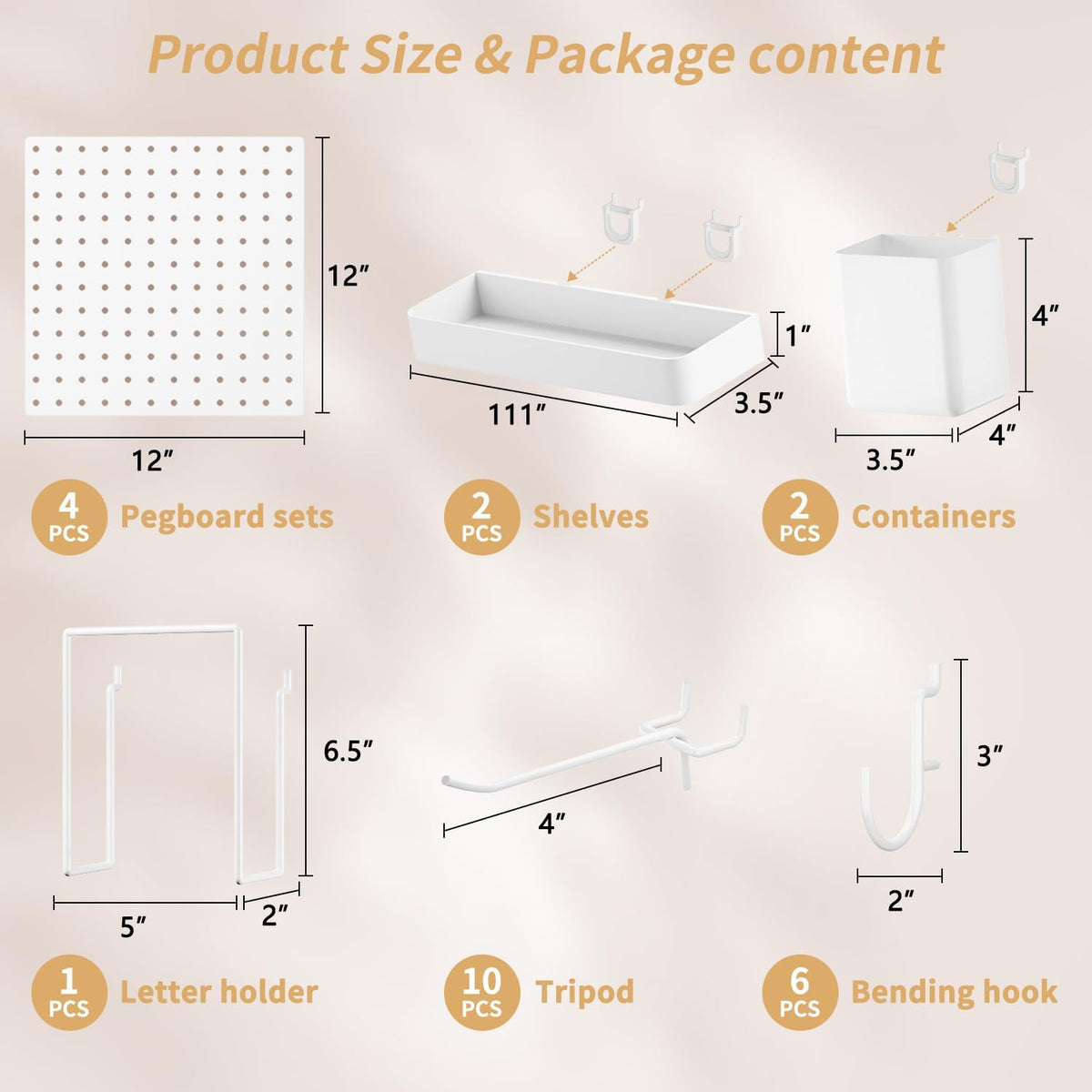 FZK Modular Plastic Pegboard Wall Organizer Kit, White， 12x12, 4 Panels