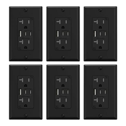 ELEGRP USB Outlets, 20 Amp Wall Outlet (6 Pack)