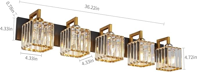 FDPBY Modern Bathroom Vanity Light 5-Lights Black Gold Crystal Wall Lamp