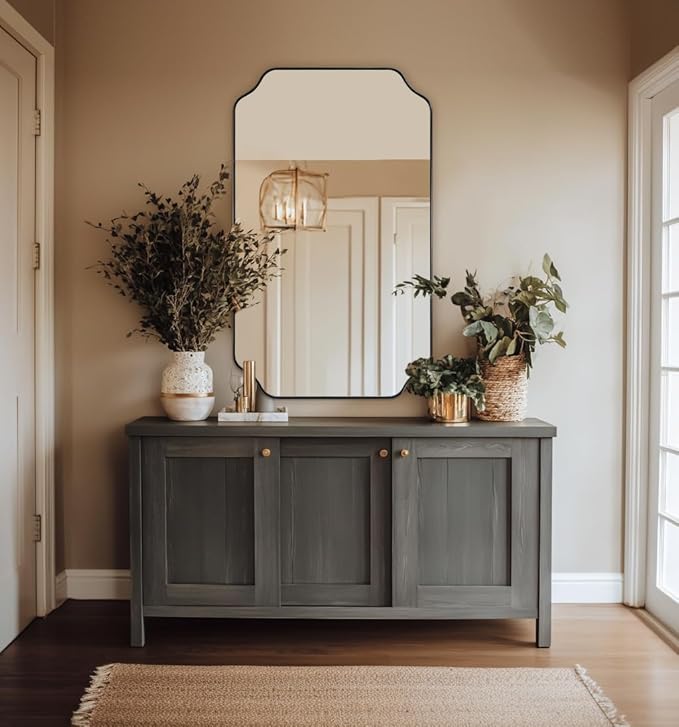 ANDY STAR Matte Black Mirror 24x40 Inch, Scalloped Mirror