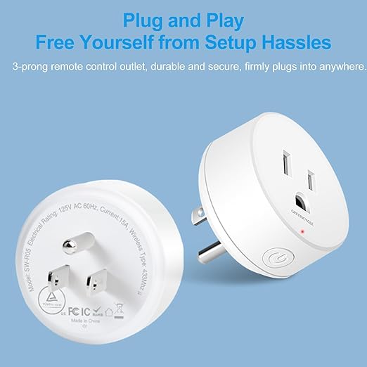 Remote Control Outlet, Wireless Light Switch, 500ft Range, No Wiring Needed